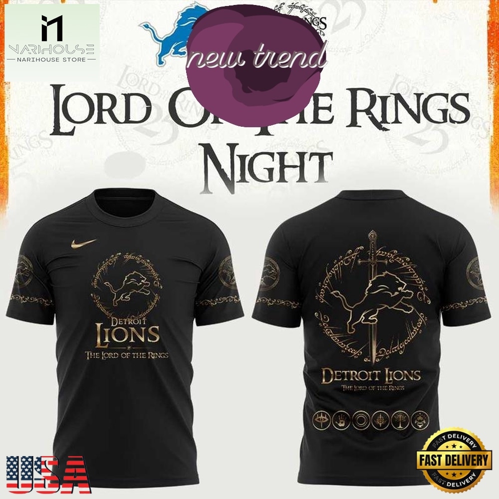 Detroit Lions x The Lord of the Rings 2026 Special New Black T Shirt, Hot 3D Shirt Trend Detroit Lions x The Lord of the Rings 2026 Special New Black T Shirt, Hot 3D Shirt Trend