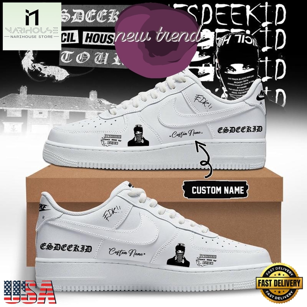 EsDeeKid Council House Rat Tour 2026 White Air Force 1 Shoes Sneakers, Music Artist AF1 Shoes EsDeeKid Council House Rat Tour 2026 White Air Force 1 Shoes Sneakers, Music Artist AF1 Shoes