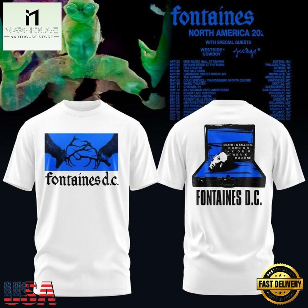 Fontaines D.C. North America 2027 Tour White T Shirt, Popular 3D Music Tee Fontaines D.C. North America 2027 Tour White T Shirt, Popular 3D Music Tee