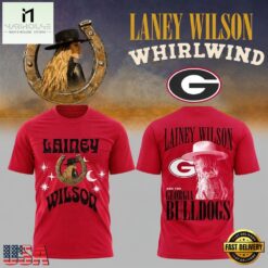 Georgia Bulldogs x Lainey Wilson WHIRLWIND Event Show Vintage Red T Shirt, Popular 3D Music Tee Georgia Bulldogs X Lainey Wilson Whirlwind Event Show Vintage Red T Shirt