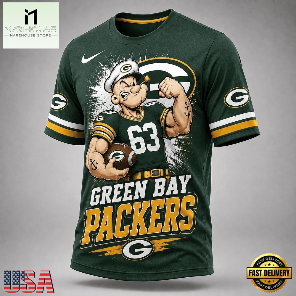 Green Bay Packers NFL Popeye Bold Cartoon Athletes 3D T Shirt, NFL Sporty Shirt Green Bay Packers NFL Popeye Bold Cartoon Athletes 3D T Shirt, NFL Sporty Shirt