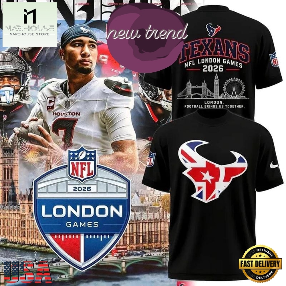 Houston Texans 2026 London Game Special New Black T Shirt, Hot 3D Shirt Trend Houston Texans 2026 London Game Special New Black T Shirt, Hot 3D Shirt Trend