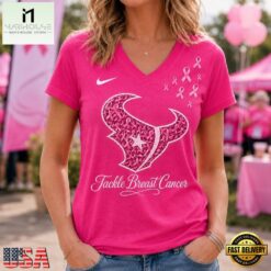 Houston Texans 2026 NFL Tackle Breast Cancer V neck T Shirt, Trendy NFL V Neck Tee Houston Texans 2026 Nfl Tackle Breast Cancer V Neck T Shirt