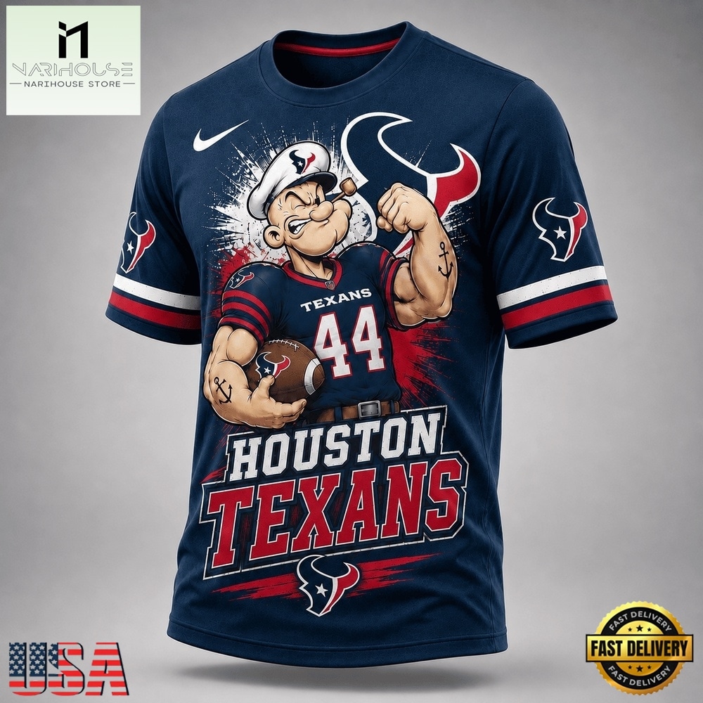 Houston Texans NFL Popeye Bold Cartoon Athletes 3D T Shirt, NFL Sporty Shirt Houston Texans NFL Popeye Bold Cartoon Athletes 3D T Shirt, NFL Sporty Shirt
