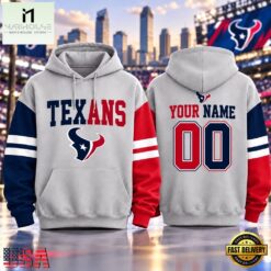 Houston Texans NFL Two Tone Colorblock Varsity Hoodie, NFL Sporty Shirt Houston Texans Nfl Two Tone Colorblock Varsity Hoodie