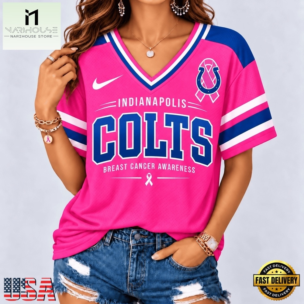 Indianapolis Colts 2026 NFL Pink Breast Cancer Awareness V neck T Shirt, Trendy NFL V Neck Tee Indianapolis Colts 2026 NFL Pink Breast Cancer Awareness V neck T Shirt, Trendy NFL V Neck Tee