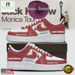 Jack Harlow MONICA Tour 2026 Red Air Force 1 Shoes Sneakers, Music Artist AF1 Shoes Jack Harlow Monica Tour 2026 Red Air Force 1 Shoes Sneakers