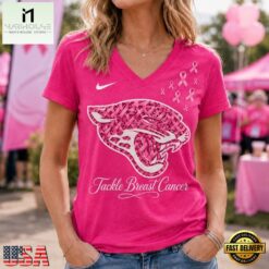 Jacksonville Jaguars 2026 NFL Tackle Breast Cancer V neck T Shirt, Trendy NFL V Neck Tee Jacksonville Jaguars 2026 Nfl Tackle Breast Cancer V Neck T Shirt