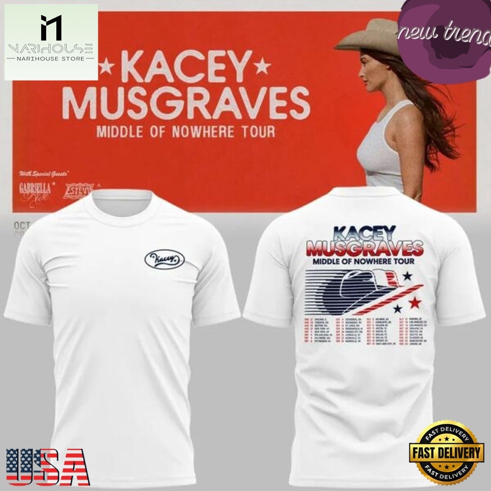 Kacey Musgraves Middle of Nowhere Tour 2026 White T Shirt, Popular 3D Music Tee Kacey Musgraves Middle of Nowhere Tour 2026 White T Shirt, Popular 3D Music Tee