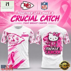Kansas City Chiefs Breast Cancer Awareness Hello Kitty Tackle Cancer Together 3D Shirt, Hot 3D Shirt Trend Kansas City Chiefs Breast Cancer Awareness Hello Kitty Tackle Cancer Together 3D Shirt