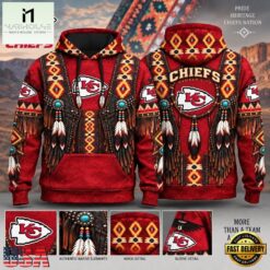 Kansas City Chiefs Heritage Hoodie, Western Native Inspired Football Hoodie, Hot 3D Shirt Trend Kansas City Chiefs Heritage Hoodie Western Native Inspired Football Hoodie