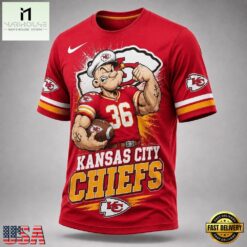 Kansas City Chiefs NFL Popeye Bold Cartoon Athletes 3D T Shirt, NFL Sporty Shirt Kansas City Chiefs Nfl Popeye Bold Cartoon Athletes 3D T Shirt