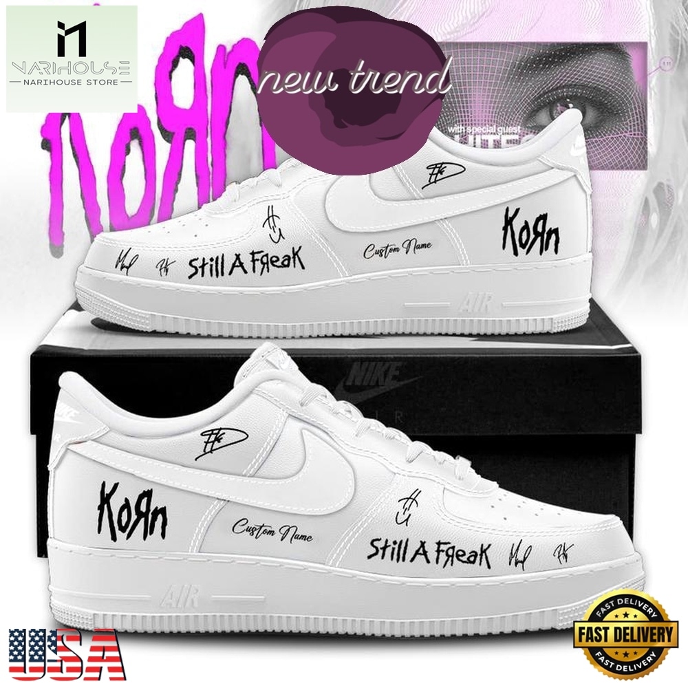 Korn Euro Tour Still A Freak Custom Name White Air Force 1 Shoes, Music Artist AF1 Shoes Korn Euro Tour Still A Freak Custom Name White Air Force 1 Shoes, Music Artist AF1 Shoes