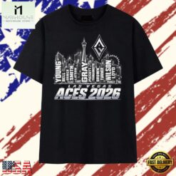 Las Vegas Aces 2026 City Skyline Players List Graphic T Shirt, Stylish 2D Graphic Shirt Las Vegas Aces 2026 City Skyline Players List Graphic T Shirt