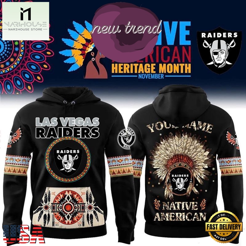 Las Vegas Raiders Native American Heritage Month Custom Name Hoodie, Hot 3D Shirt Trend Las Vegas Raiders Native American Heritage Month Custom Name Hoodie, Hot 3D Shirt Trend