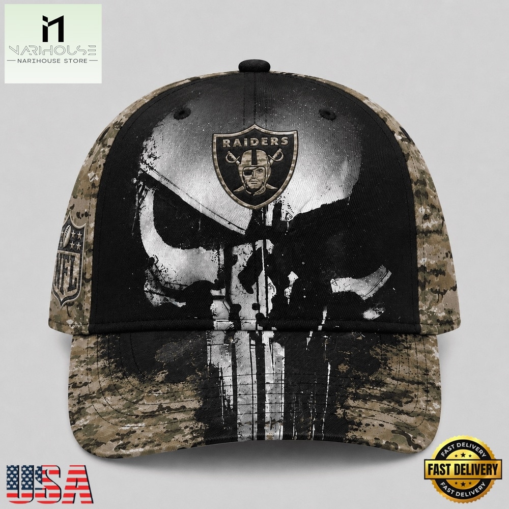 Las Vegas Raiders NFL Halloween Military Skull Camo Classic Cap, NFL Trendy Cap Las Vegas Raiders NFL Halloween Military Skull Camo Classic Cap, NFL Trendy Cap