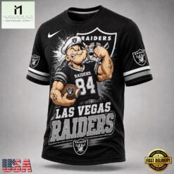 Las Vegas Raiders NFL Popeye Bold Cartoon Athletes 3D T Shirt, NFL Sporty Shirt Las Vegas Raiders Nfl Popeye Bold Cartoon Athletes 3D T Shirt