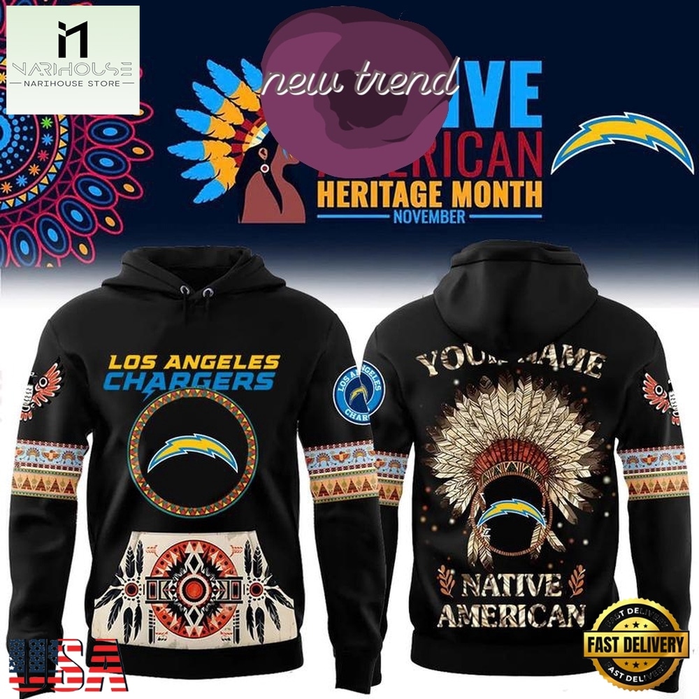 Los Angeles Chargers Native American Heritage Month Custom Name Hoodie, Hot 3D Shirt Trend Los Angeles Chargers Native American Heritage Month Custom Name Hoodie, Hot 3D Shirt Trend