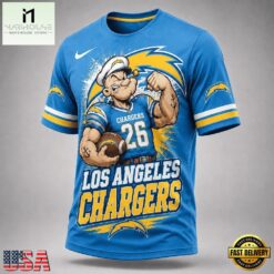 Los Angeles Chargers NFL Popeye Bold Cartoon Athletes 3D T Shirt, NFL Sporty Shirt Los Angeles Chargers Nfl Popeye Bold Cartoon Athletes 3D T Shirt