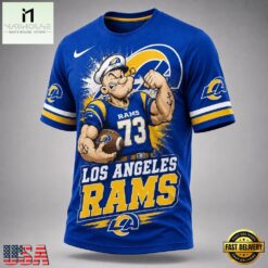 Los Angeles Rams NFL Popeye Bold Cartoon Athletes 3D T Shirt, NFL Sporty Shirt Los Angeles Rams Nfl Popeye Bold Cartoon Athletes 3D T Shirt