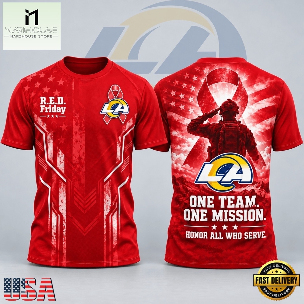 Los Angeles Rams NFL RED Friday One Team One Mission Patriotic Soldier Tribute T Shirt, NFL Sporty Shirt Los Angeles Rams NFL RED Friday One Team One Mission Patriotic Soldier Tribute T Shirt, NFL Sporty Shirt