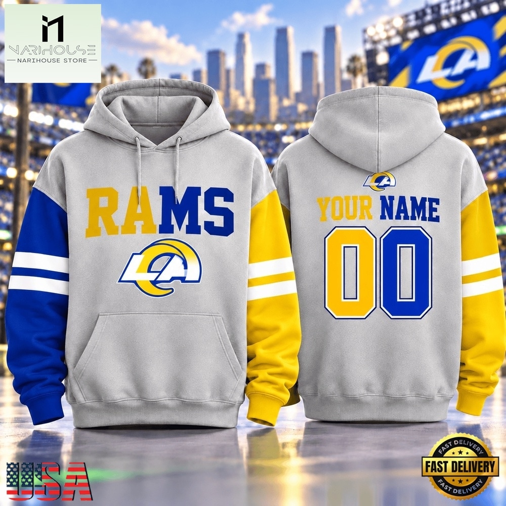 Los Angeles Rams NFL Two Tone Colorblock Varsity Hoodie, NFL Sporty Shirt Los Angeles Rams NFL Two Tone Colorblock Varsity Hoodie, NFL Sporty Shirt