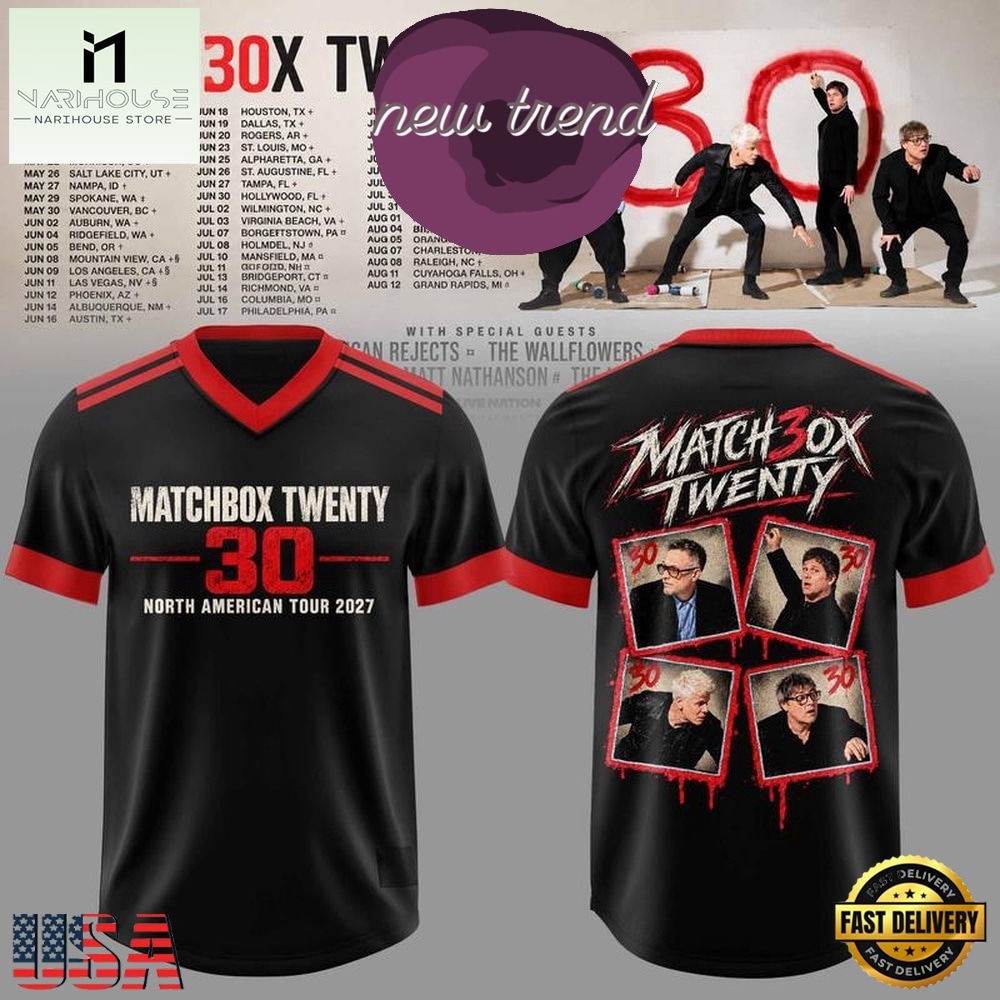 Matchbox Twenty 30 North American Tour 2027 Black Football Jersey, Trending Football Shirt Matchbox Twenty 30 North American Tour 2027 Black Football Jersey, Trending Football Shirt