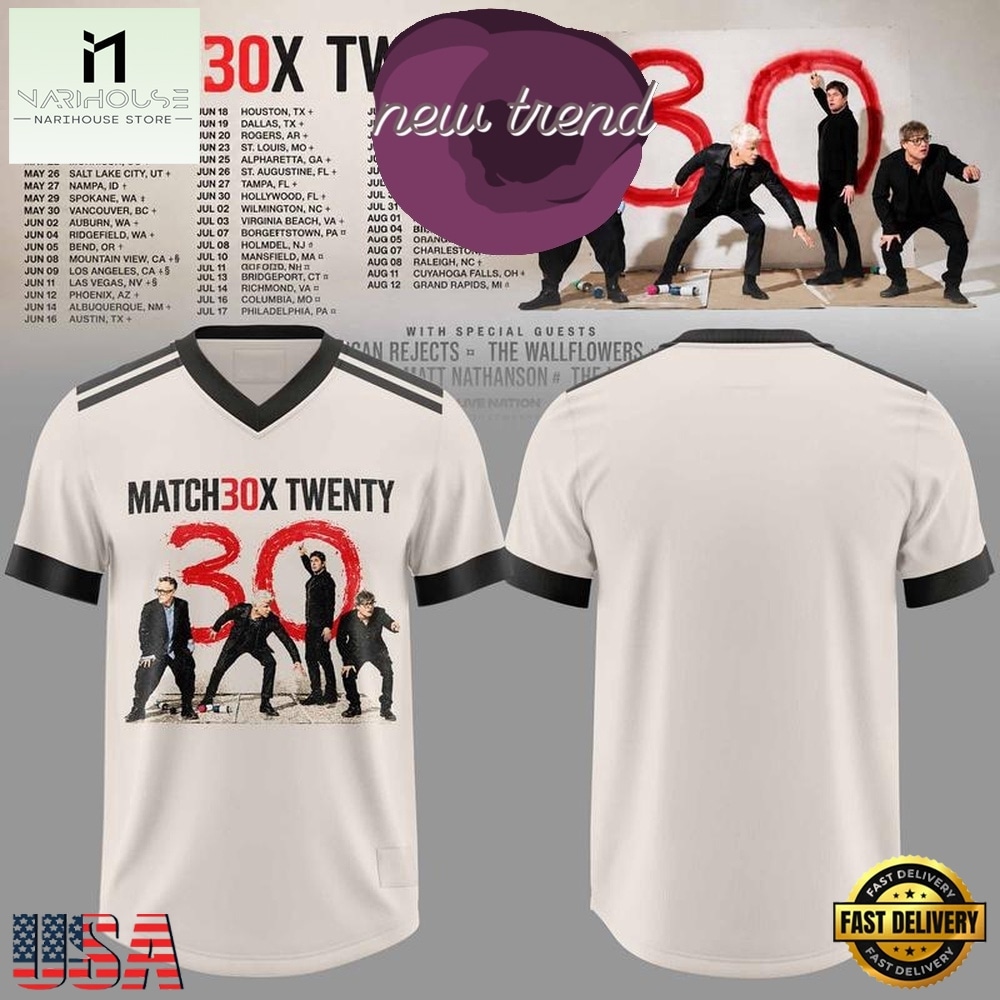 Matchbox Twenty 30 North American Tour 2027 Graphic Design Football Jersey, Trending Football Shirt Matchbox Twenty 30 North American Tour 2027 Graphic Design Football Jersey, Trending Football Shirt