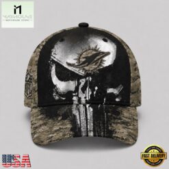 Miami Dolphins NFL Halloween Military Skull Camo Classic Cap, NFL Trendy Cap Miami Dolphins Nfl Halloween Military Skull Camo Classic Cap