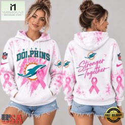 Miami Dolphins NFL Pink Ribbon Stronger Together Breast Cancer Awareness Hoodie, NFL Sporty Shirt Miami Dolphins Nfl Pink Ribbon Stronger Together Breast Cancer Awareness Hoodie