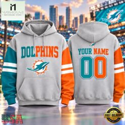 Miami Dolphins NFL Two Tone Colorblock Varsity Hoodie, NFL Sporty Shirt Miami Dolphins Nfl Two Tone Colorblock Varsity Hoodie