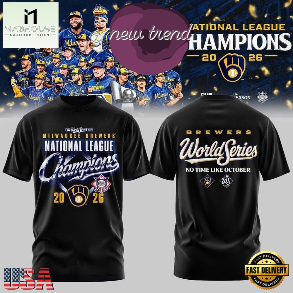 Milwaukee Brewers NLCS Champions 2026 World Series No Time Like October Black T Shirt, Hot 3D Shirt Trend Milwaukee Brewers NLCS Champions 2026 World Series No Time Like October Black T Shirt, Hot 3D Shirt Trend