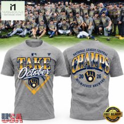 Milwaukee Brewers Take October 2026 NL Central Champions Gray T Shirt, Hot 3D Shirt Trend Milwaukee Brewers Take October 2026 NL Central Champions Gray T Shirt