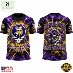 Minnesota Vikings Football x Grateful Dead Skeletons 2026 3D Shirt, Hot 3D Shirt Trend Minnesota Vikings Football X Grateful Dead Skeletons 2026 3D Shirt