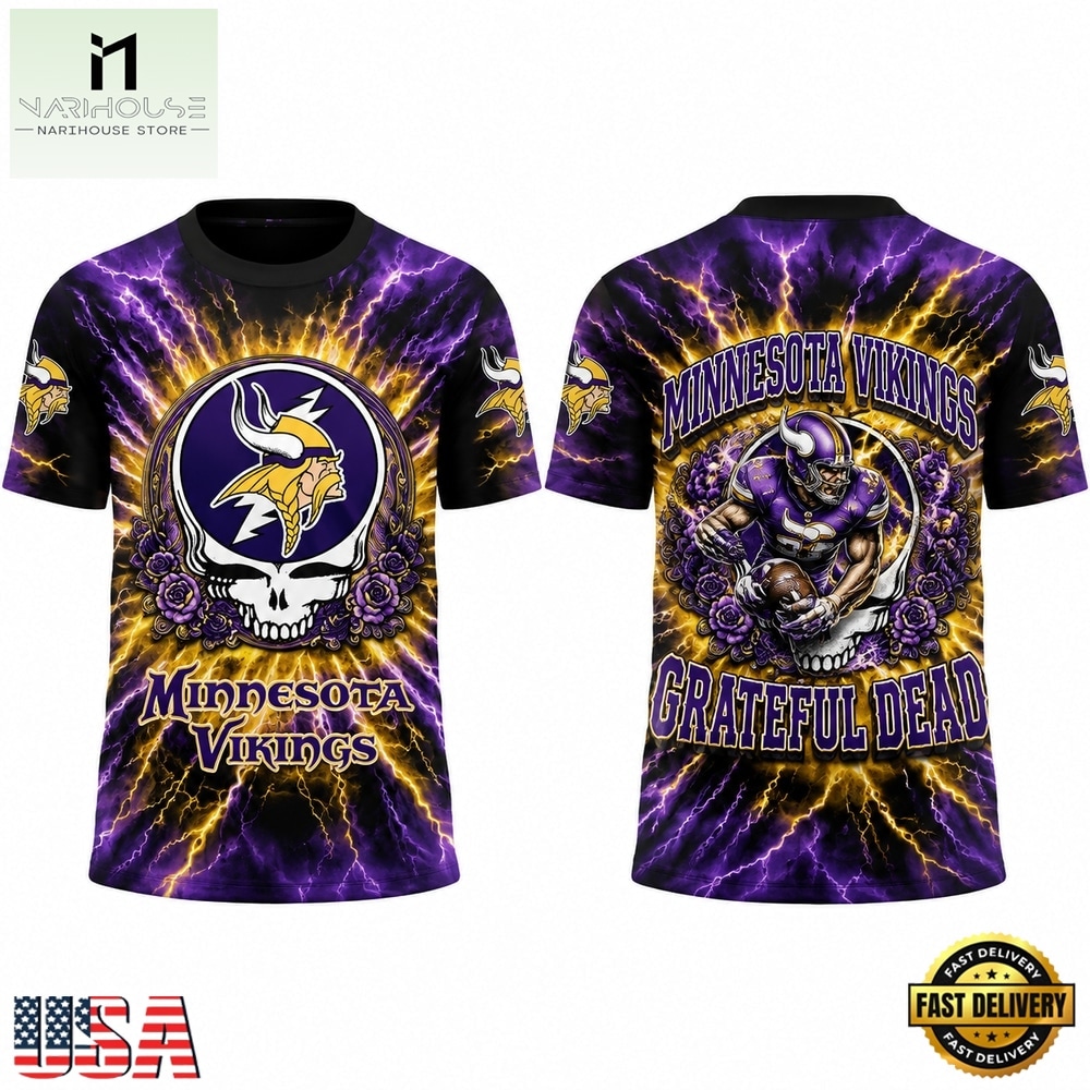 Minnesota Vikings Football x Grateful Dead Skeletons 2026 3D Shirt, Hot 3D Shirt Trend Minnesota Vikings Football x Grateful Dead Skeletons 2026 3D Shirt, Hot 3D Shirt Trend