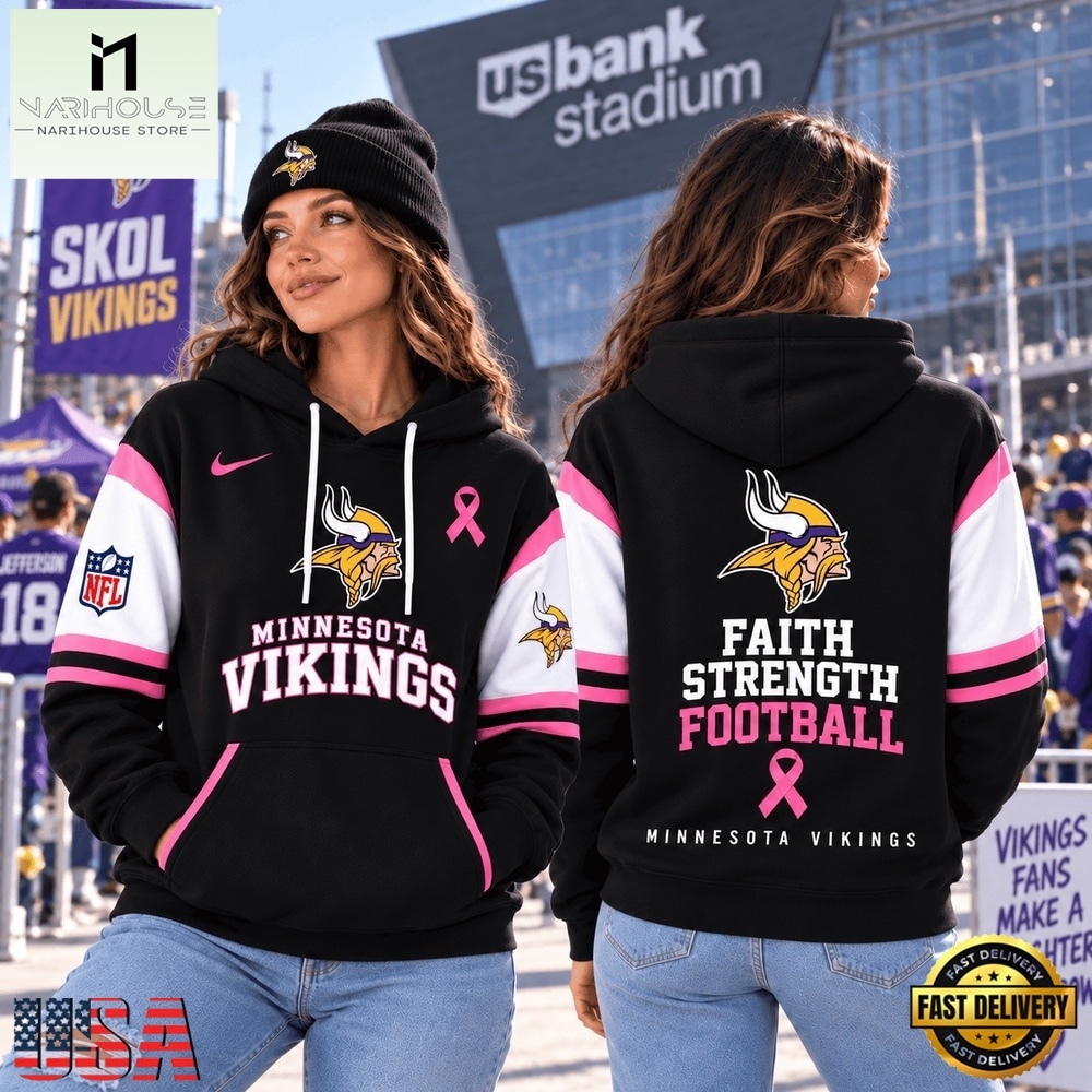 Minnesota Vikings NFL Breast Cancer Awareness Hoodie, Faith Strength Football 3D Shirt, NFL Sporty Shirt Minnesota Vikings NFL Breast Cancer Awareness Hoodie, Faith Strength Football 3D Shirt, NFL Sporty Shirt