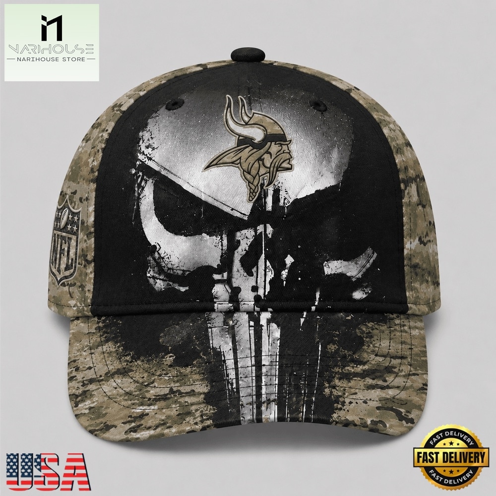 Minnesota Vikings NFL Halloween Military Skull Camo Classic Cap, NFL Trendy Cap Minnesota Vikings NFL Halloween Military Skull Camo Classic Cap, NFL Trendy Cap
