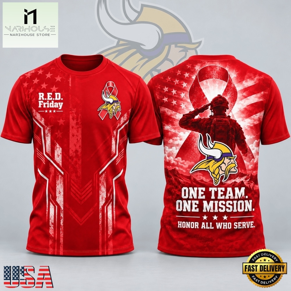 Minnesota Vikings NFL RED Friday One Team One Mission Patriotic Soldier Tribute T Shirt, NFL Sporty Shirt Minnesota Vikings NFL RED Friday One Team One Mission Patriotic Soldier Tribute T Shirt, NFL Sporty Shirt