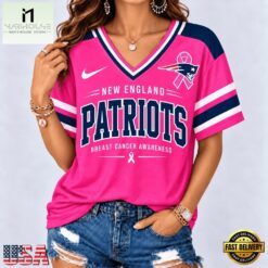 New England Patriots 2026 NFL Pink Breast Cancer Awareness V neck T Shirt, Trendy NFL V Neck Tee New England Patriots 2026 Nfl Pink Breast Cancer Awareness V Neck T Shirt
