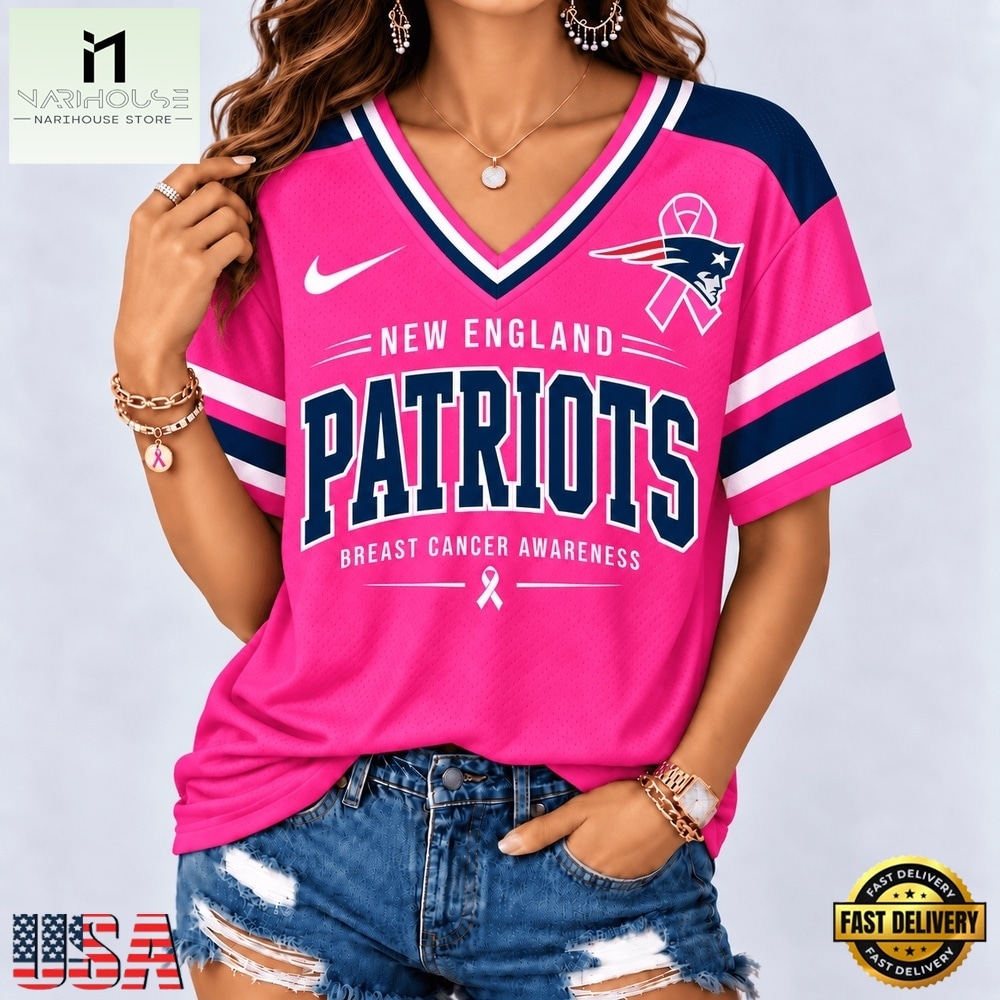 New England Patriots 2026 NFL Pink Breast Cancer Awareness V neck T Shirt, Trendy NFL V Neck Tee New England Patriots 2026 NFL Pink Breast Cancer Awareness V neck T Shirt, Trendy NFL V Neck Tee