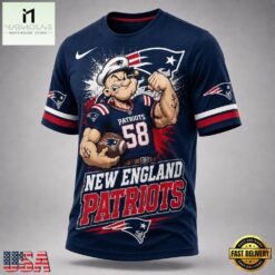 New England Patriots NFL Popeye Bold Cartoon Athletes 3D T Shirt, NFL Sporty Shirt New England Patriots Nfl Popeye Bold Cartoon Athletes 3D T Shirt