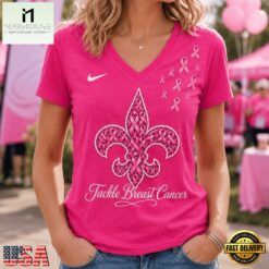 New Orleans Saints 2026 NFL Tackle Breast Cancer V neck T Shirt, Trendy NFL V Neck Tee New Orleans Saints 2026 Nfl Tackle Breast Cancer V Neck T Shirt