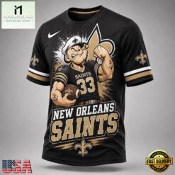 New Orleans Saints NFL Popeye Bold Cartoon Athletes 3D T Shirt, NFL Sporty Shirt New Orleans Saints Nfl Popeye Bold Cartoon Athletes 3D T Shirt