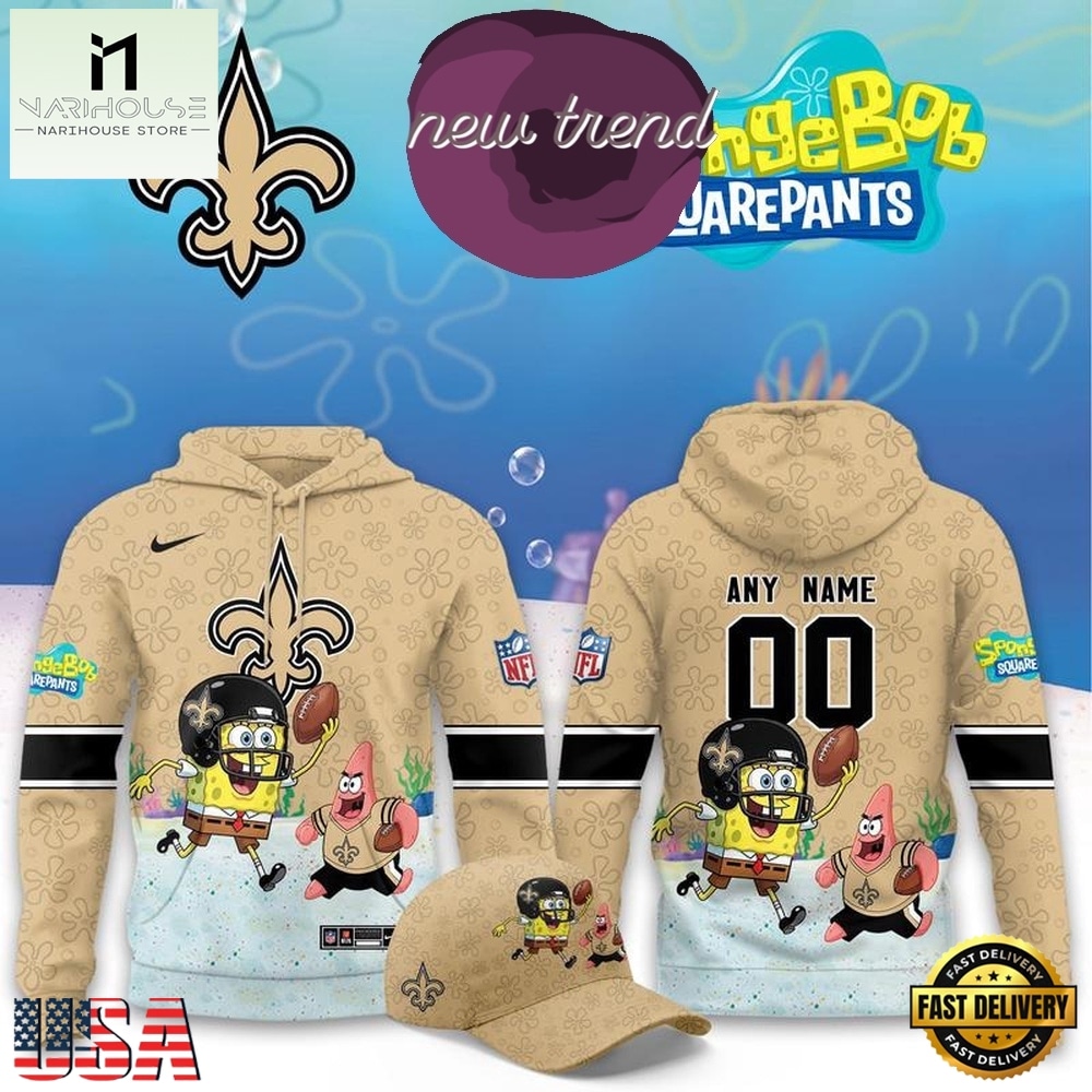 New Orleans Saints x SpongeBob Limited Edition Personalized Hoodie, Hot 3D Shirt Trend New Orleans Saints x SpongeBob Limited Edition Personalized Hoodie, Hot 3D Shirt Trend