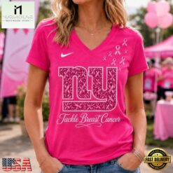 New York Giants 2026 NFL Tackle Breast Cancer V neck T Shirt, Trendy NFL V Neck Tee New York Giants 2026 Nfl Tackle Breast Cancer V Neck T Shirt