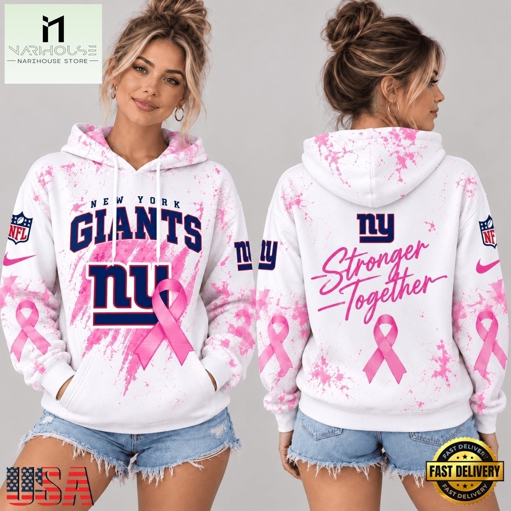 New York Giants NFL Pink Ribbon Stronger Together Breast Cancer Awareness Hoodie, NFL Sporty Shirt New York Giants NFL Pink Ribbon Stronger Together Breast Cancer Awareness Hoodie, NFL Sporty Shirt