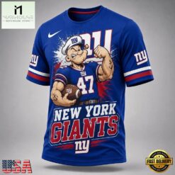 New York Giants NFL Popeye Bold Cartoon Athletes 3D T Shirt, NFL Sporty Shirt New York Giants Nfl Popeye Bold Cartoon Athletes 3D T Shirt