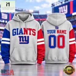 New York Giants NFL Two Tone Colorblock Varsity Hoodie, NFL Sporty Shirt New York Giants Nfl Two Tone Colorblock Varsity Hoodie