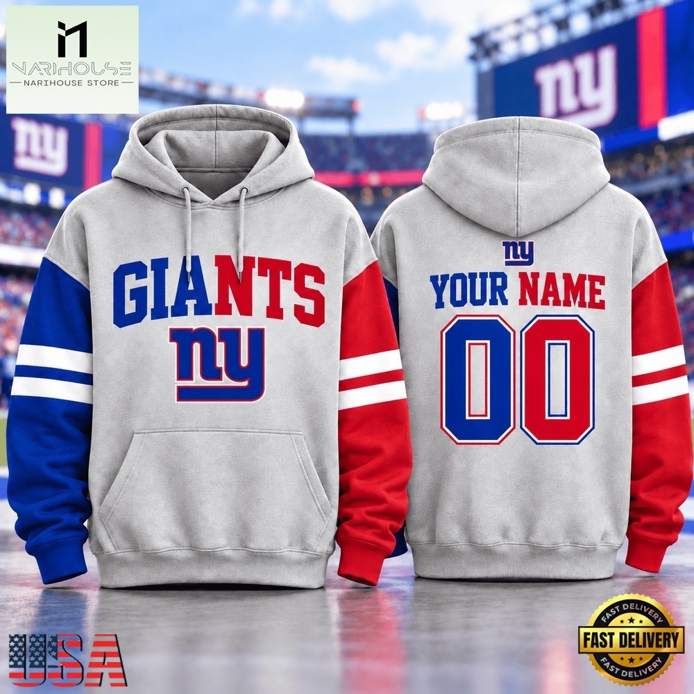 New York Giants NFL Two Tone Colorblock Varsity Hoodie, NFL Sporty Shirt New York Giants NFL Two Tone Colorblock Varsity Hoodie, NFL Sporty Shirt