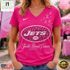 New York Jets 2026 NFL Tackle Breast Cancer V neck T Shirt, Trendy NFL V Neck Tee New York Jets 2026 Nfl Tackle Breast Cancer V Neck T Shirt